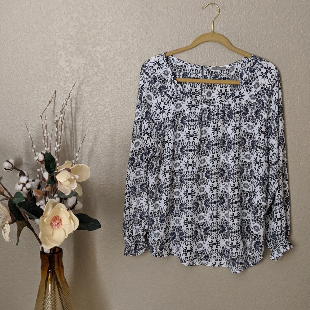 Anthropologie Pleione Long Sleeve Floral Blouse